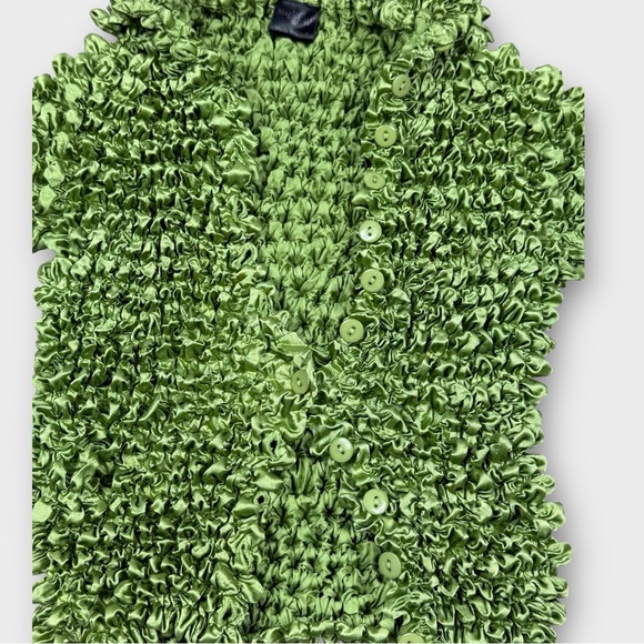 Magic Scarf Popcorn Shirt Lime Green Y2K Bubble Crinkle Button Front Cardigan OS - Picture 7 of 7